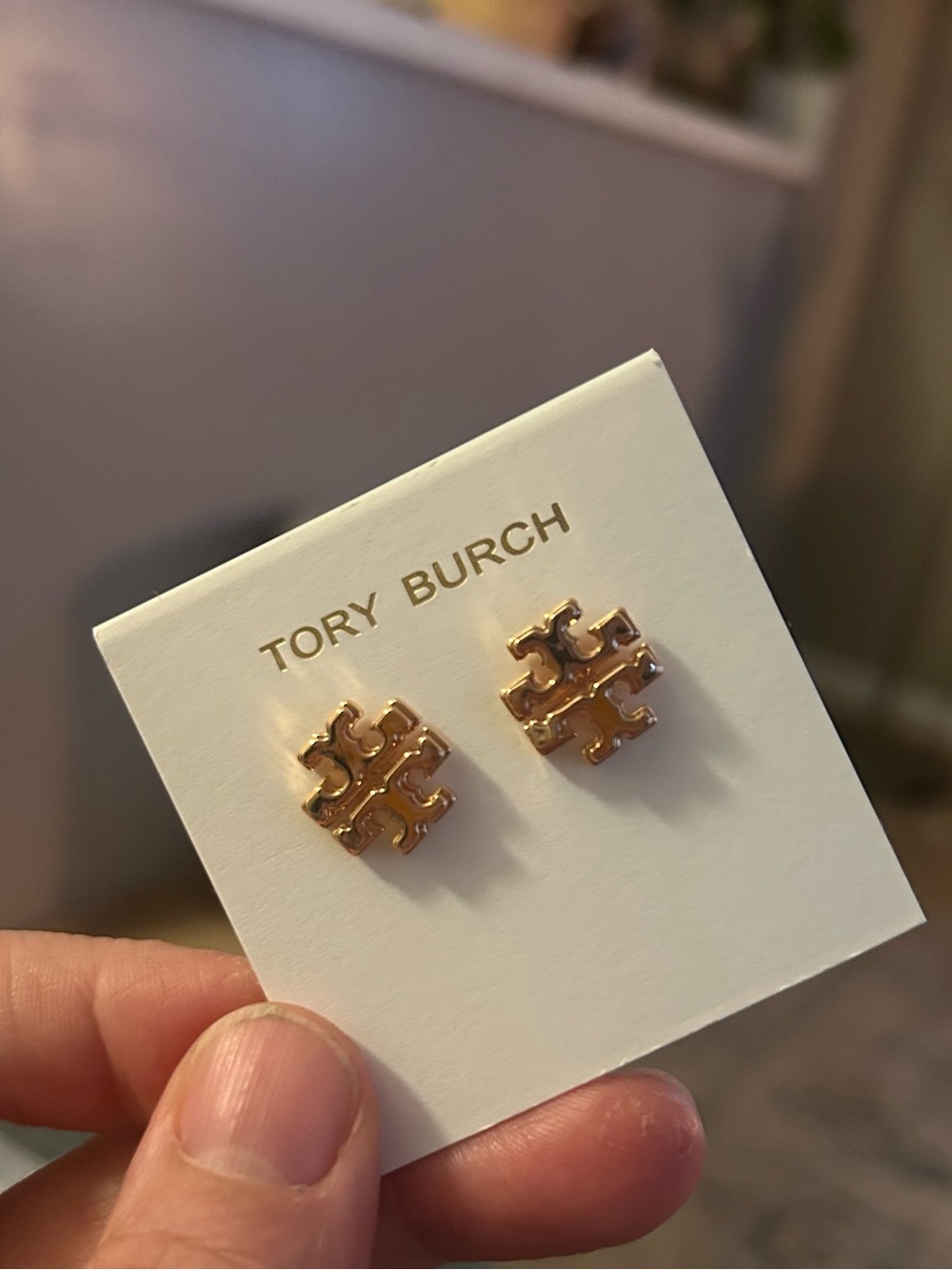 Tory Burch Rose Gold Logo Stud Earrings